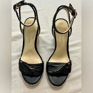 NIB Jessica Simpson Talise Knotted Strap Wedge Sandals- Black 10